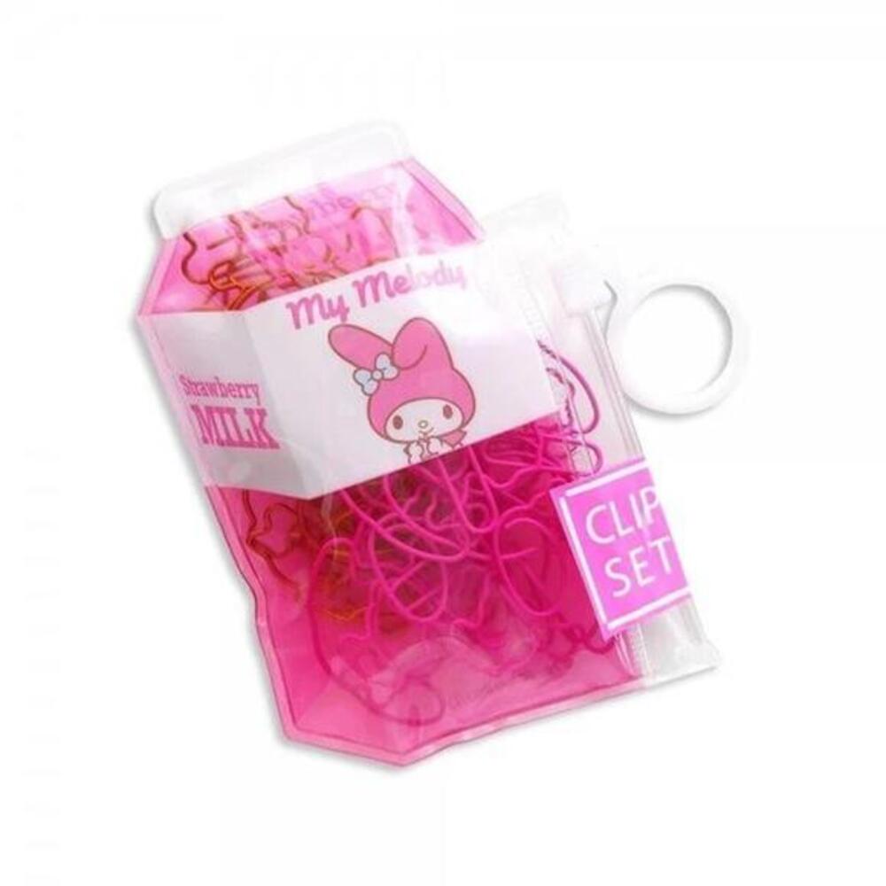 Sanrio Clip Set, My Melody Strawberry Milk Case, 18 Kawaii Shaped Paper Clips